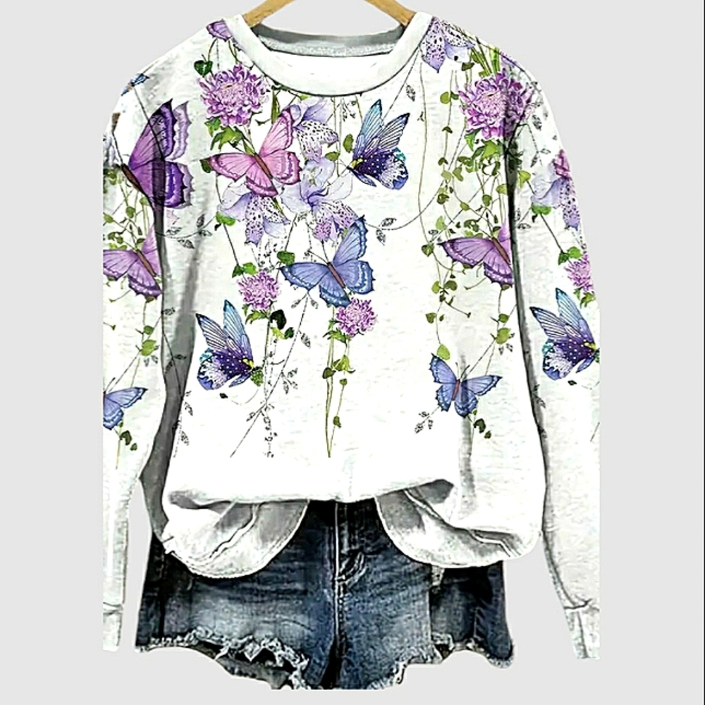 Women's White Floral & Purple Butterfly Sweatshirt